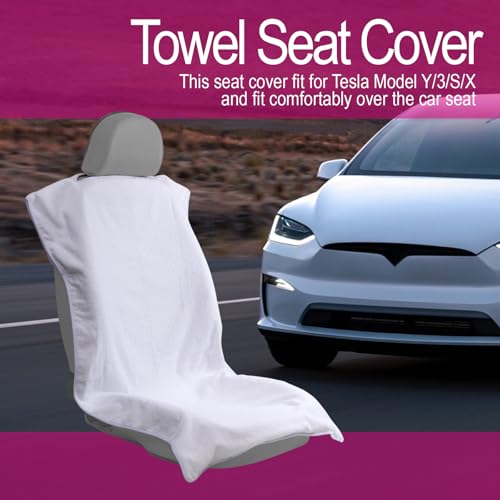 Image of Car Seat Towel Covers Front Seats Protector for Gym and Workout, Automotive Washable Driver Cars Seat Sweat Cover for Dog, Compatible with Tesla Model Y Juniper /3 /X /S (Fleece White, 1Pcs)