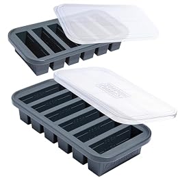Souper Cubes 1/2 Cup Silicone Freezer Molds with Lids, Charcoal, 2-Pack | 100% Platinum-Cured Silicone Freezer Cubes, Oven & Microwave Safe, Perfect for Freezing Broth, Sauces, Sides and More