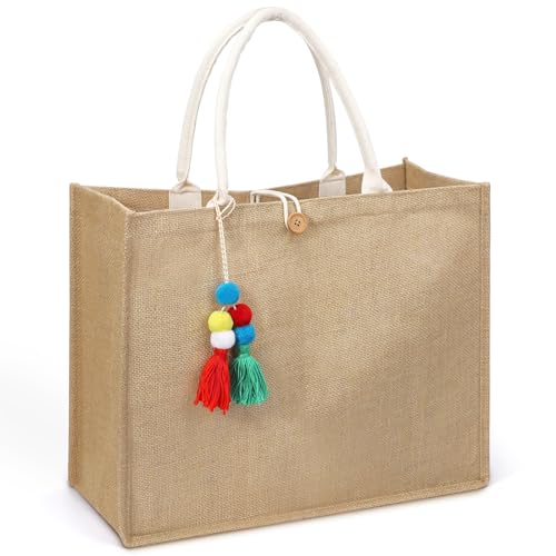 KPX Jute Tote Beach Bags, Summer Beach Gifts for Bride, Bride-To-Be, Mrs on Bridal Shower Bachelorette Party, Wedding Pendant