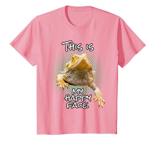 This is My Happy Face Bearded Dragon Funny Reptile T-Shirt, Youth, Pink, X-Small
