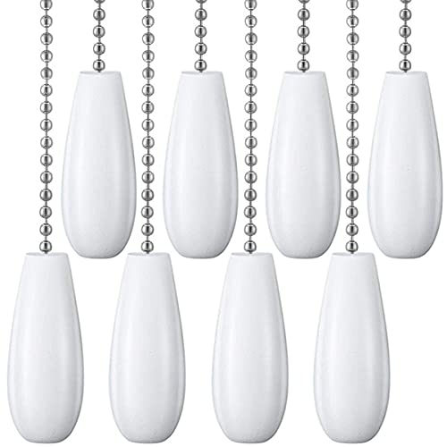 Image of Decorative Ceiling Fan Extension 12 Inches White Wooden Pull Chain Set Ornaments for Light Lamp (Nickel) 8 Pcs