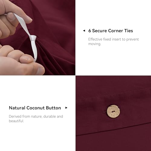 Image of JELLYMONI Cotton Duvet Cover Twin Size - Burgundy Comforter Cover with Button 100% Washed Cotton 2PCS Breathable Soft Solid Bedding Set Duvet Cover 68x90in & 1 Pillowcase (NO Comforter)