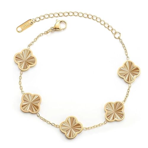 GRBeid 18K Gold Plated Clover Lucky Bracelet for Women Flower Four Leaf Link Bracelets Dupes Trendy Jewelry Birthday Gifts for Women/Mom/Wife/Daughter/Girlfriend/Besties/Sister/Grandma/Nana (Gold)