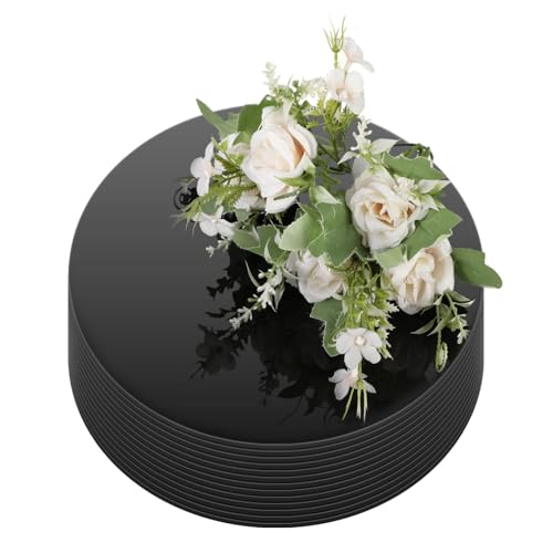 Image of Thyle 12 Pcs 10 Inch Acrylic Round Mirrors for Tables Centerpieces Circle Mirrors Candle Plates for Wall Wedding Table Centerpieces for Baby Shower Party, Thickness 1 mm (Black)