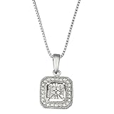 Hdiamonds Mother's Day Gift For Her 925 Sterling Silver Diamond Necklace Square Shaped, White Diamond Pendant, Solitaire Look Necklace Women Girlfriend Wife