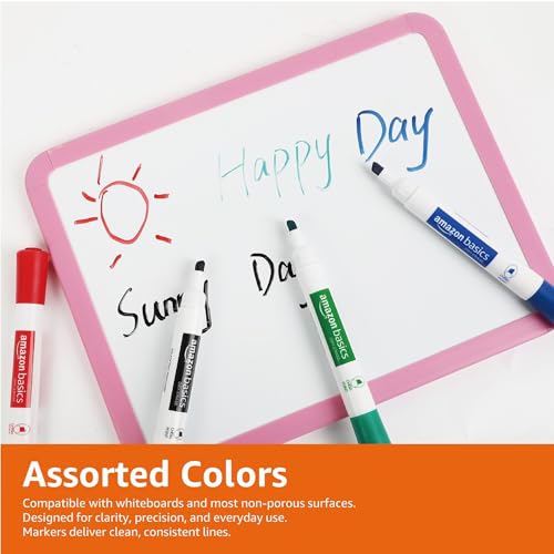 Amazon Basics Low-Odor Dry Erase Whiteboard Markers, Chisel Tip, Quick-Dry, Black, Red, Green, Blue, 4-Pack