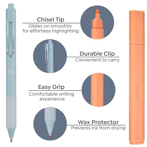 Image of BLIEVE Bible Highlighters And Pens No Bleed, Chisel Tip & Rollerball Pens, Multicolor Ink, Comfort Grip & Fast Dry, Cute Bible Journaling (PASTEL)