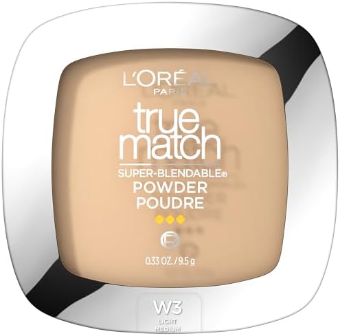 L'Oreal Paris True Match Super Blendable Oil Free Powder Foundation, W3 Light Medium, 0.33 oz, Packaging May Vary