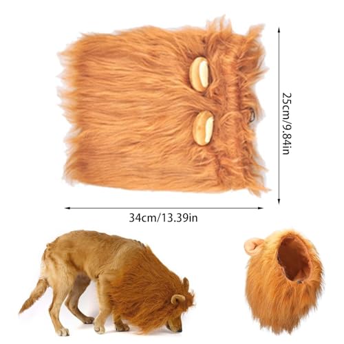 VIDSTW Lions Mane mit Realistische Ohren für Hundekostüm Löwenmähne Perücke Hundekostüm Einstellbar Halloween Löwenmähne Hund Kostüm Hund Tierverkleidung für Mittlere und Große Hunde (Rotbraun)