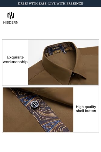 Image of HISDERN Mens Business Dress Shirts Long Sleeve Casual Button Down Shirt Formal Inner Collar Contrast Shirt for Men Wedding