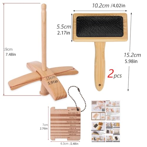 Drop Spindle with Carding Brushes Crosses-Shaped Wooden Turkish Spindle Wool Carders for Yarn Weaving Wool Crocheting
