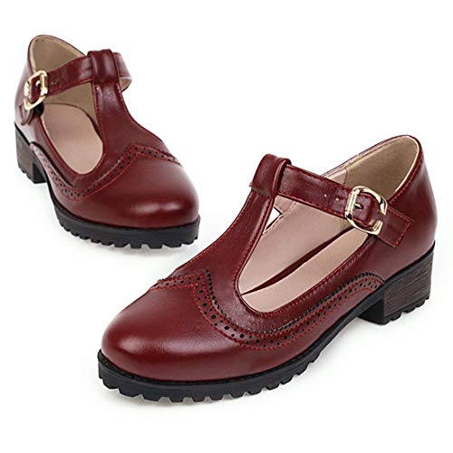 VOKLIN Women's Vintage T-Strap Mary Jane Pumps Round Toe Platform Chunky Low Heel Brogues Oxford Dress Shoes2