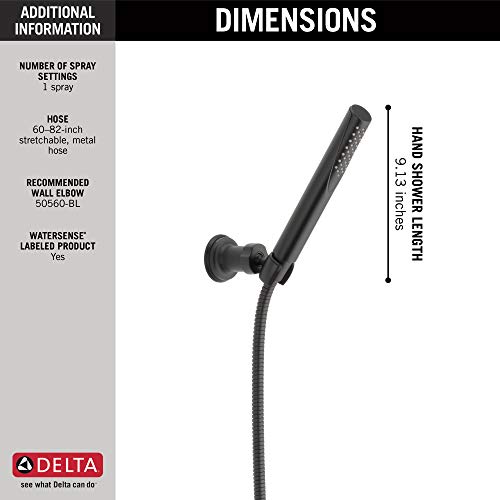 Delta Faucet Trinsic Single Spray Wall-Mount Hand Shower, Hand Held Shower with Hose, Black Handheld Shower Head, Slide Bar Hand Shower, Handheld Shower, Matte Black 55085-BL by DELTA - Image 2
