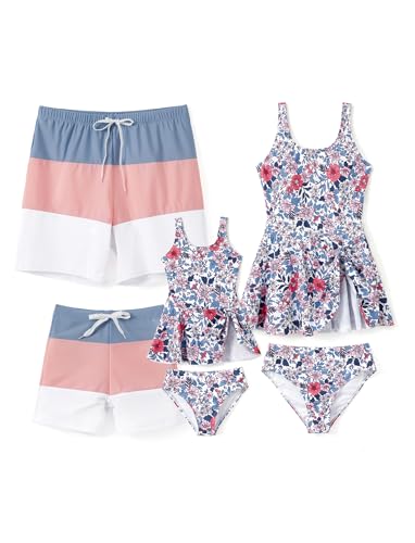 PATPAT Family Matching Swimwear Floral Pattern Tankini Swimsuits and Swim Trunks