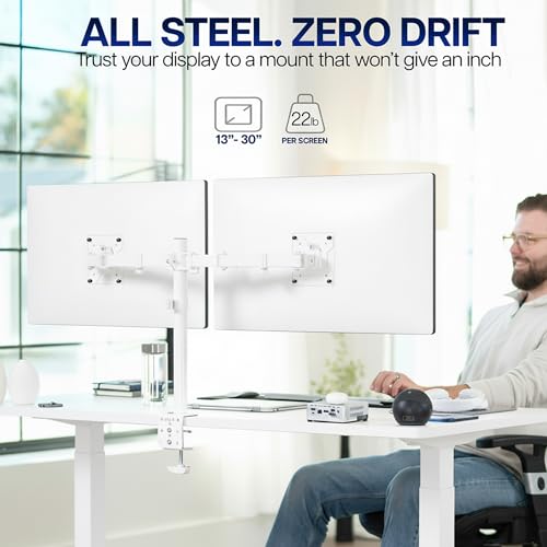 Image of VIVO Dual Monitor Desk Mount, Heavy Duty Fully Adjustable Stand, Fits 2 LCD LED Screens up to 32 inches, White, STAND-V032W