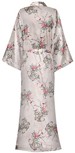 Image of goodmansam Women's Long Floral Satin Kimono Robes Bridal Dressing Gown Wedding Bridesmaid Nightgown