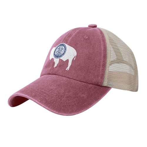 CHENYONAS Wyoming Flag Outdoor Washed Denim Mesh Hat Denim Baseball Cap Cowboy Hat