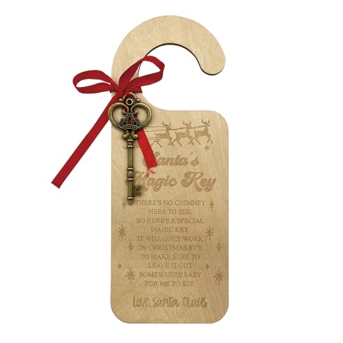 Santa's Magic Key Ornament, Laser Wood Door Hanger with Magic