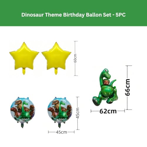 Image of Wanna Party Large Dinosaur Theme Birthday Decoration Set - Pack of 5 Foil Balloons for Jurassic Theme Jungle Animal Decoration