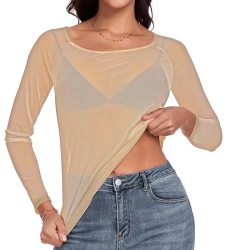 Women Mesh Tops Sheer Shirt Long Sleeves T-Shirt Clubwear Party Sexy Tees4