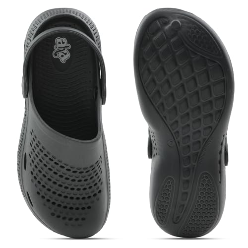 Image of Liberty A-HA GMF-02E Clogs for Men, Black & Grey | Casual Slip-On Slingback Clog for Walking & Outdoor Use | Solid Pattern, Trendy Stylish Fashionable Sandals with Lightweight