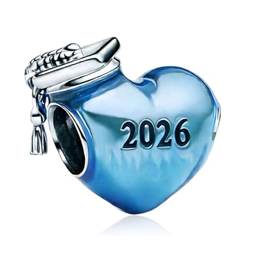 Rimgoris 925 Sterling Silver Charm for Women Bracelets Necklace Blue Heart Bachelor's Hat 2026 Graduation Season 5A Cubic Zirconia Valentine Graduation Season Gift Charms for Women