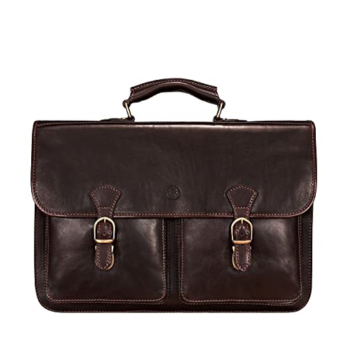 Image of Maxwell Scott - Mens Leather 17 inch Laptop Briefcase Satchel with Padded Strap - Made from Full Grain Hides - The Loreto Large