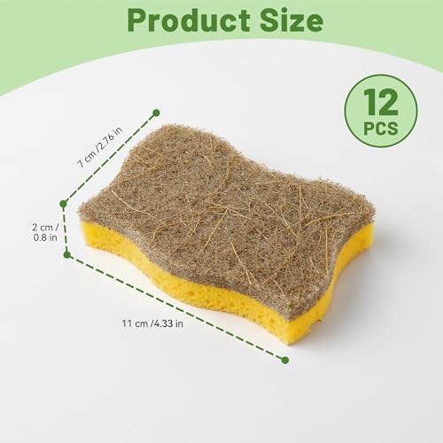 Image of LILAC 12 Pack Natural Cellulose Sponges for Dishes - Non-Scratch Kitchen Scrub Sponges - 100% Biodegradable & Eco-Friendly Cleaning Sponges for Non-Stick Cookware, Bathroom & Household(Yellow)