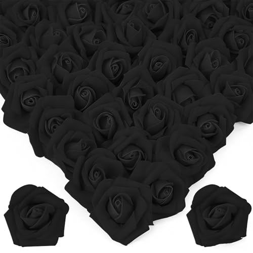 Image of 100Pcs Real Looking Black Artificial Rose Flower Heads, Foam Fake Roses for DIY Wedding Decorations Baby Shower Centerpieces Home Party Valentine's Day Mother's Day Decor