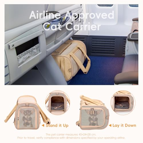 Hundetasche Flugzeug faltbar mit Sichtschutz, Antihaft-Matte, Auto Patentierte Sicherheitsschnallen – wasserdichte Transporttasche Hund & Katze mit 4 Seiten Lüftg, 3 Taschen Reisen