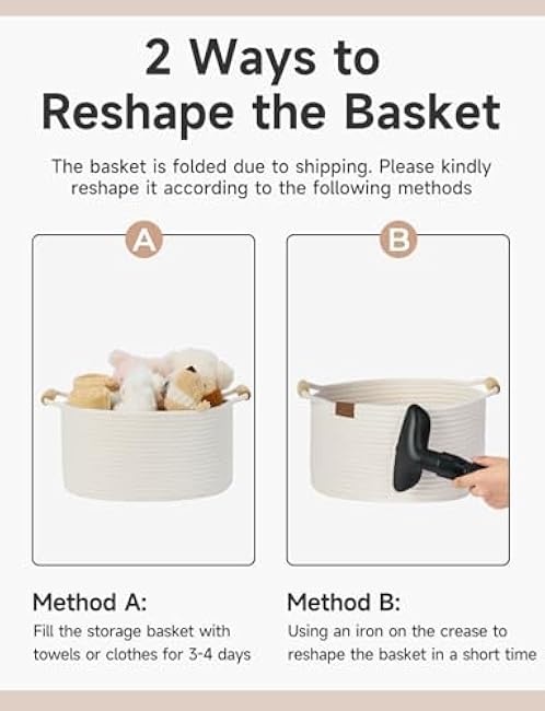 StorageWorks 13 Inch Rope Basket for Organizing, Cute Small Woven Storage Baskets with Wooden Handles, Decorative Woven Basket for Nursery, Living Room, Bedroom, White, 3-Pack