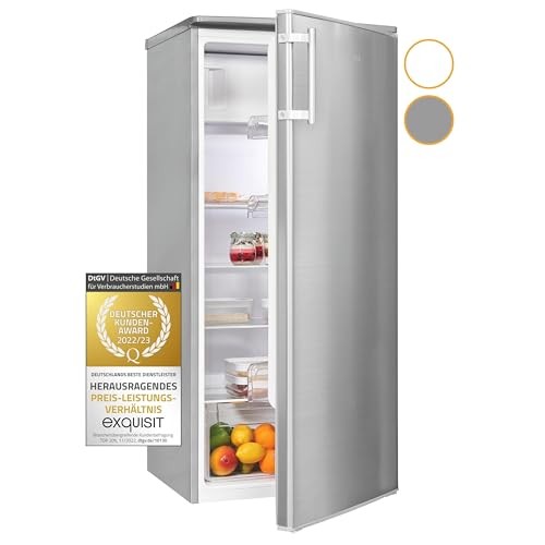 Exquisit Kühlschrank KS185-4-HE-040E inoxlook | 190 l Nutzinhalt | Alarm | Türanschlag wechselbar | 55 cm Breite