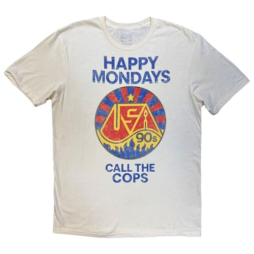 Rock Off officially licensed products Happy Mondays Call The Cops T Shirt, natural, XL