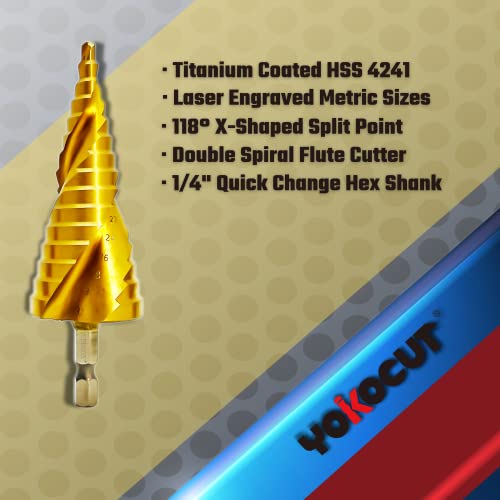 4-tlg Stufenbohrer Satz, Spiralnut Schälbohrer Kegelbohrer, Blechbohrer, Konusbohrer, Metallbohrer, HSS Titanbeschichtet Stufenbohrer 4-12mm/4-20mm/4-32mm, Step Drill