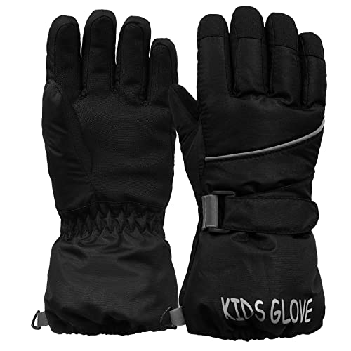 Ski Handschuhe für Kinder - wasserdichte und Winddichte Winterhandschuhe Warm Sporthandschuhe Snowboardhandschuhe für Outdoor-Sport, Fahrradhandschuhe Warme Handschuhe in Winter Schwarz S