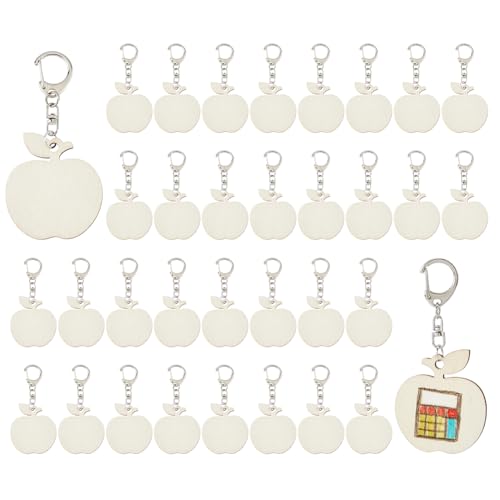 SUPERFINDINGS 40 peças maçãs artesanato colorido chaveiro inacabado DIY colorir frutas chaveiros artesanais de madeira em branco para escola dominical sala de aula casa ativa lembrancinhas presentes