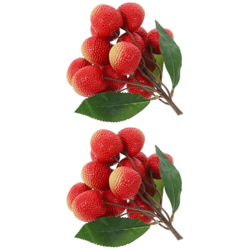 Cabilock 2 Manojos Fruta Artificial de Litchi Realista para Decoración de Hogar Falsa para Fotografía y Centros de Mesa para Decorar Cestas y Mesas