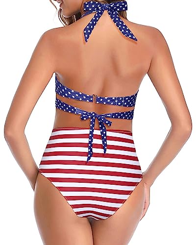 Image of Tempt Me Women Two Piece Swimsuit High Waisted Bikini Halter Vintage Retro Bathing Suit Push up Swimwear