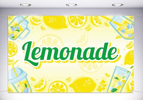 Vohado Lemonade Backdrop Lemonade Stand Decorations Summer Lemon Themed Birthday Bridal Shower Party Supplies Photography Background Wall Decor (7×5ft)