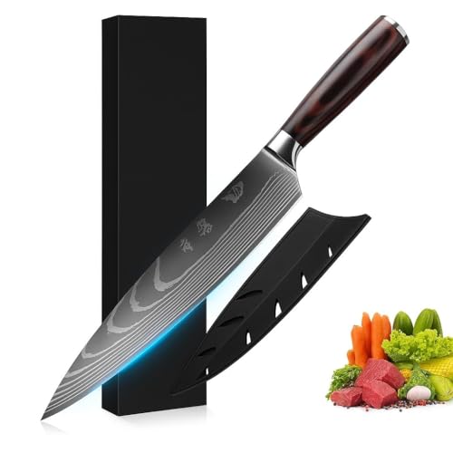 Image of Chefs Knife 8 Inch Ultra Sharp High Carbon German Stainless Steel Forged Blade,for Meat Cutting, Ergonomic Wooden Handle for Home Kitchen Restaurant,Premium Chef Knife with Cover &Gift Box