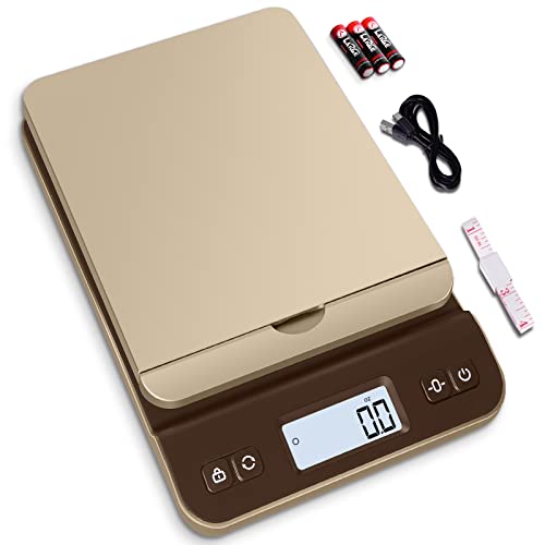 QP Digital Shipping Postal Scale, 86lb/0.1oz Accuracy Postage Scale with Hold/Tare Function, LCD Display, Flip-up Holder Package Scale, UPS Postal Scale for Packages, Battery &amp; Tape Measure Included