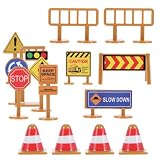 LAoabyoe 15pcs Traffic Signs & Lights Playset for Kids - Stop Lights and Road Sign for Ride On Cars, Educational Learning Toys for Toddlers, Classroom Decor Preschool Toys