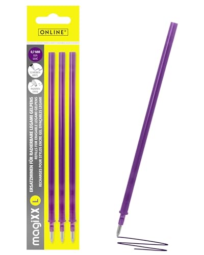 Online 3 minas de repuesto borrables compatibles con bolígrafos de gel Legami magiXX L I Lila 0,7 mm grosor de trazo I Recambio para bolígrafos de gel borrables I Recarga para bolígrafo de gel con