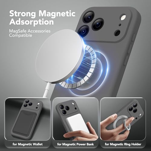 Image of Magnetic for iPhone 17 Pro Max Case, Compatible with MagSafe, [Full Camera Protection][Screen Protector] Silicone Shockproof Protective Phone Case for iPhone 17 Pro Max 6.9 inch, Dark Gray