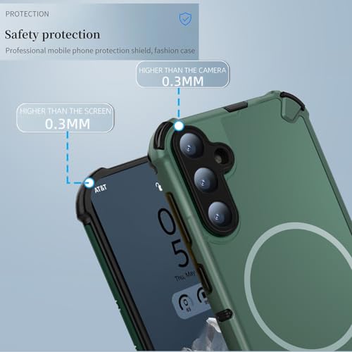 Image of KARWAN Tough Shockproof Back Case Cover Compatible with Samsung A35 Dual Layer Armor Protection with Matt Finish,Edge Guard Bumper Heavy Duty Cover with Magnetic MagEase Wireless Charging (Green)