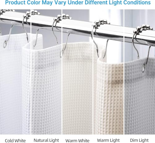 Image of AmazerBath White Shower Curtain 80 Inches Long, Waffle Shower Curtain 72x80 Inches, Long Shower Curtain Fabric, Heavy Duty 240GSM, Hotel Quality, Bathroom Curtain, Premium Polyester