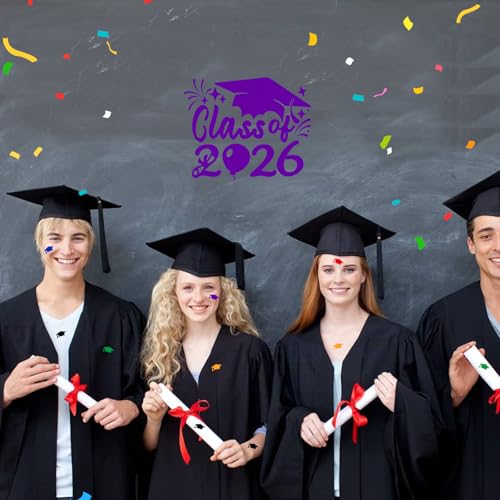 Image of 2xClass of 2026 Car Sticker & Graduation Hat Sticker Removable Graduate Car Decal 8 inchx 7.1 inch Waterproof Vinyl Decals Arts & Crafts for Graduation Party Decorations (Purple)