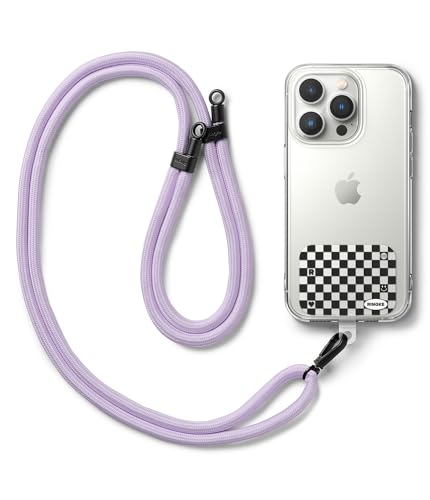 Image of Ringke Holder Link Strap with Graphic Design TPU Tag, Adjustable Crossbody Polyester Rope Lanyard Compatible with Universal Smartphone Case - Checkerboard Black