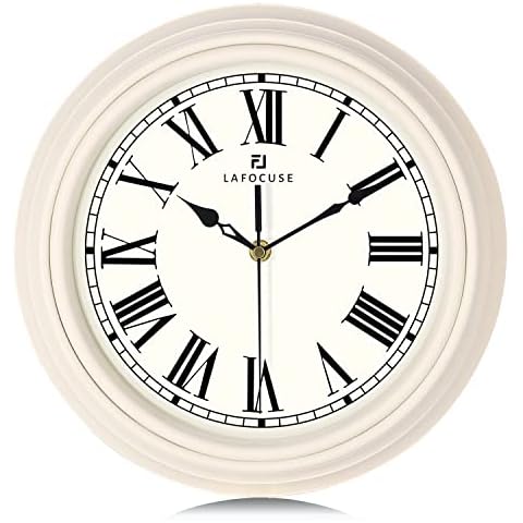 Lafocuse Beige Ivory White Modern Retro Cream Wall Clock for Living Room Decor 12 Inch, Kitchen Wall Clock with Roman Numerals Silent Bedroom Office Cover