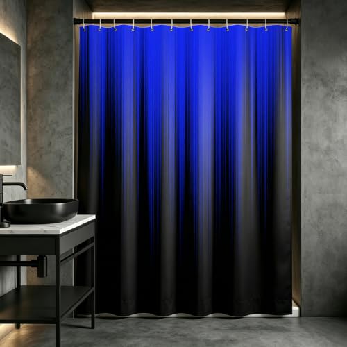 Image of AAtter Royal Blue and Black Shower Curtain, Ombre, 72x72 Inch, 12 Hooks